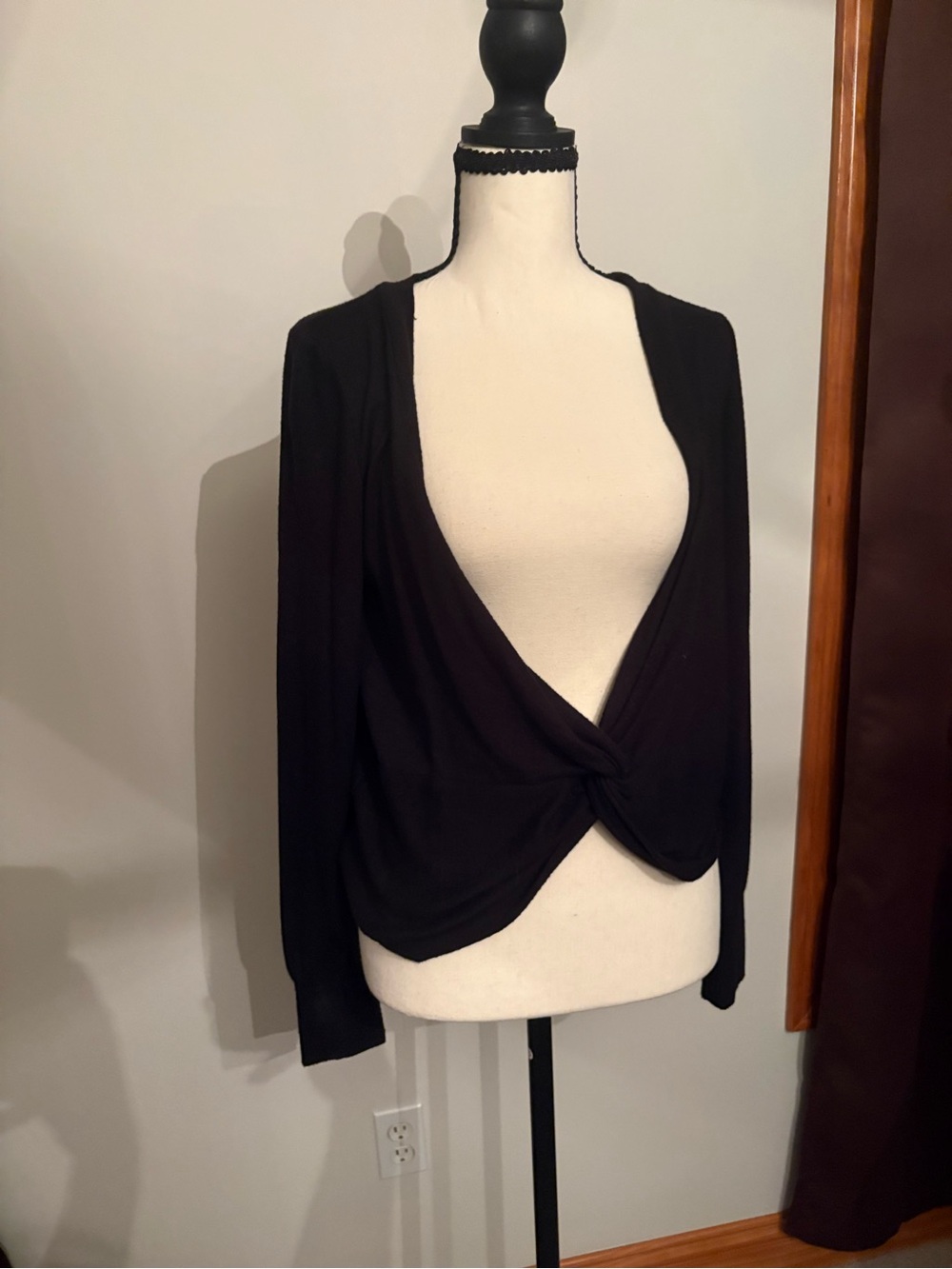 White House Black Market Black Twist-Knot V-Neck Sweater